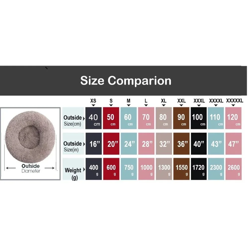Donut Pet Bed 80cm XLarge Khaki Soft Warm Fluffy Cat Dog Bed